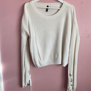 Knit Sweater with Ribbon sleeves
